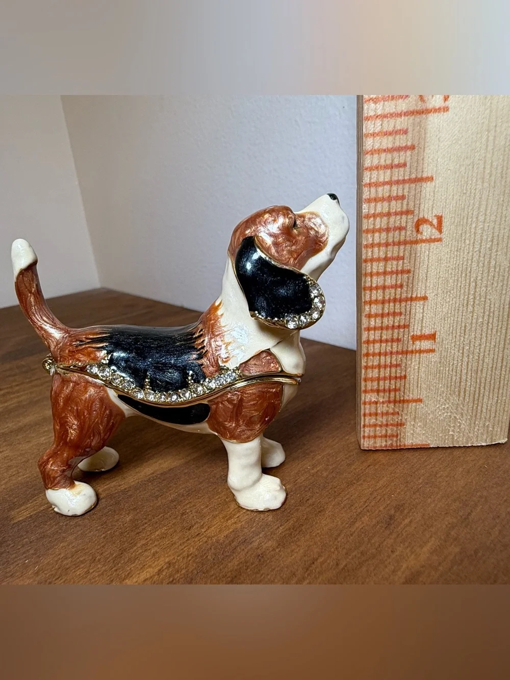 Hound dog Beagle Jewelry Trinket Box in Brown, Black & Cream